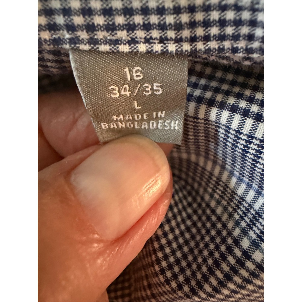 Michael Kors Mens Slim Fit Stretch Glen Plaid Button Down Shirt Blue White 16 L - Picture 8 of 9